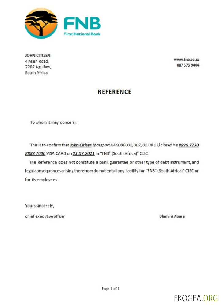 Référence Afrique du Sud , FNB , closure
